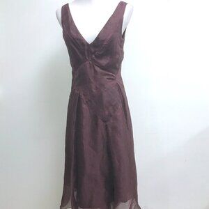 Morgane Le Fay maroon red silk organza sleeveless midi party dress made in USA M
